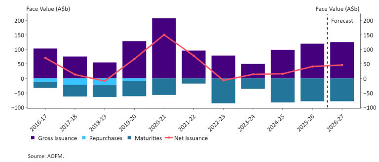 Chart of annual Treasury Bond issuance by financial year